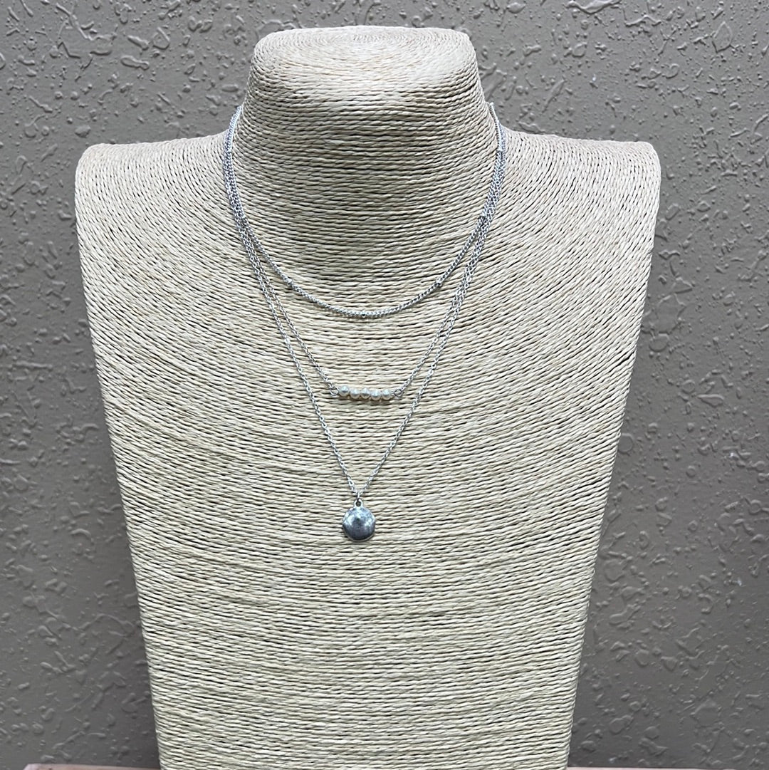 501- Silver Pearl & Pendant Necklace Set w/ 3 Necklaces