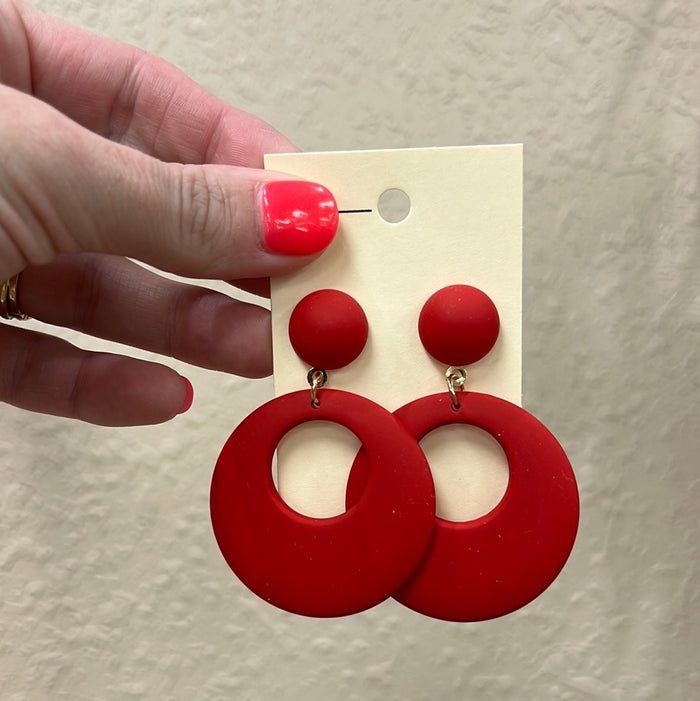 2197- Red Circle Clay Post Back Earrings