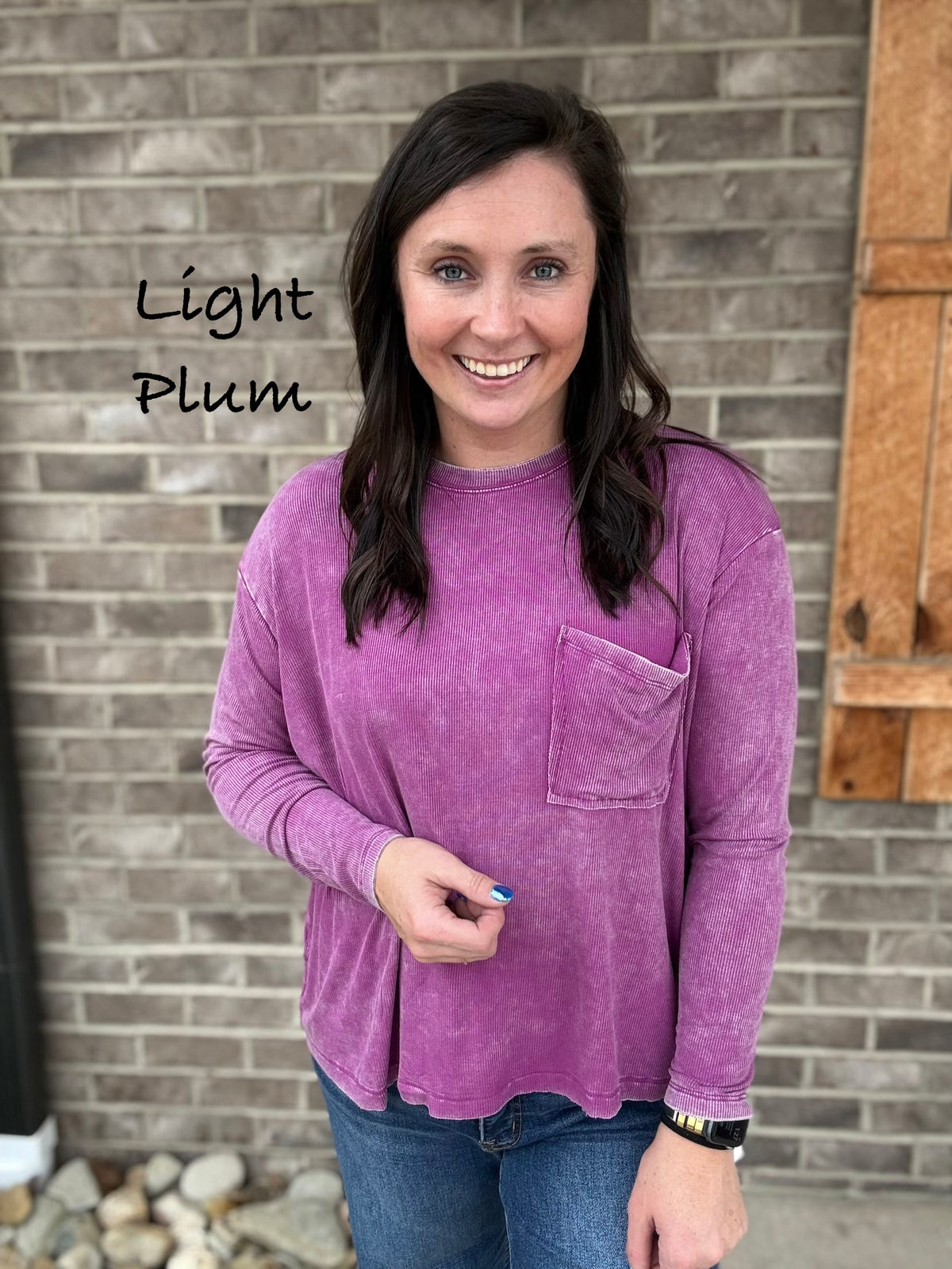 Washed Ribbed Dolman Sleeve Round Neck Top with Pocket by Zenana *MULTIPLE COLORS*