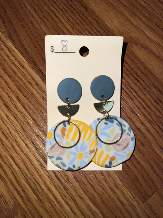 3093- Pastel Clay Earrings w/ Gold Detail