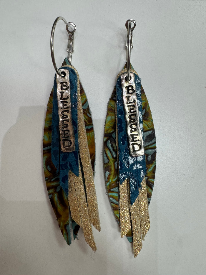 Teal, Gold Layered Blessed Earrings