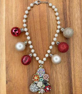 Vintage Button Christmas Tree Necklace (Red & Gold) | INDIGO BLUE TAKEOVER | PREORDER