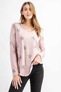 20520- Mauve & Brown Washed Star Long Sleeve Top