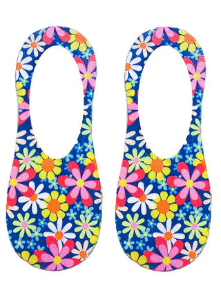 No-Show Liner Socks - Retro Flower Print - Blue