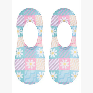No-Show Liner Socks - Dasies & Waves Motif - Multi-Colored