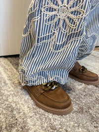 Denim Blue Embroidered Stripe Woven Pants by Easel