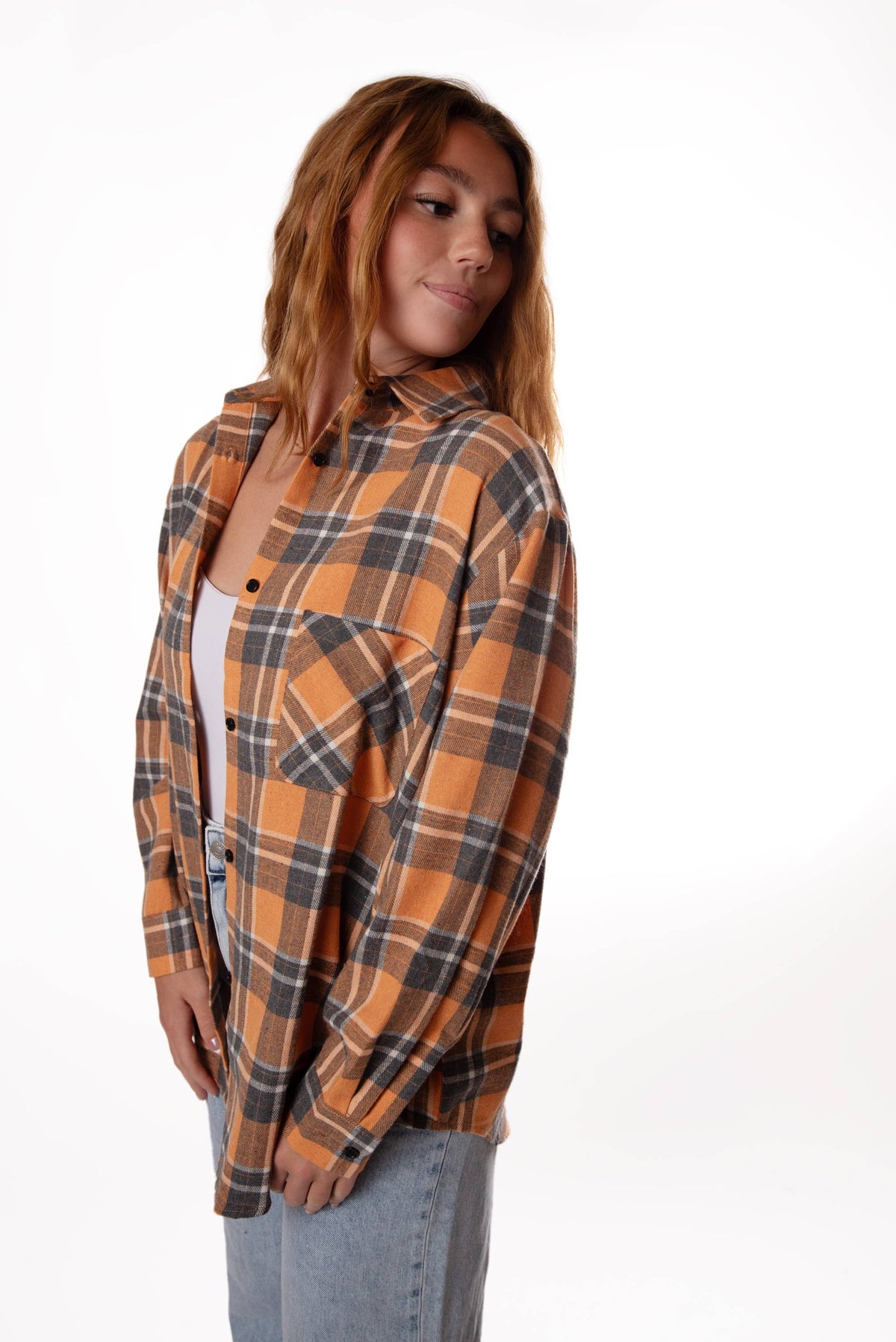 Orange and Grey Plaid Tennessee Meyer Varsity Oversized Button Down *TN COLLECTION*