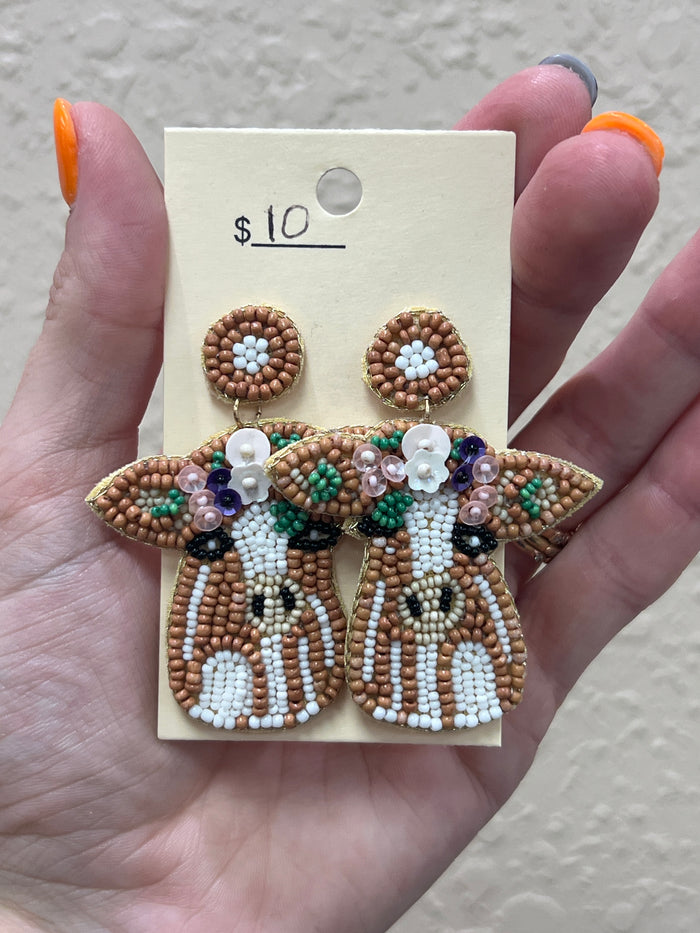 2854- Cow Beaded Earrings