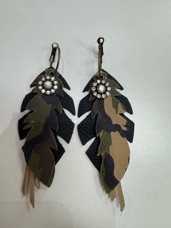 Black, Taupe, Camo Bling Hoop Earrings