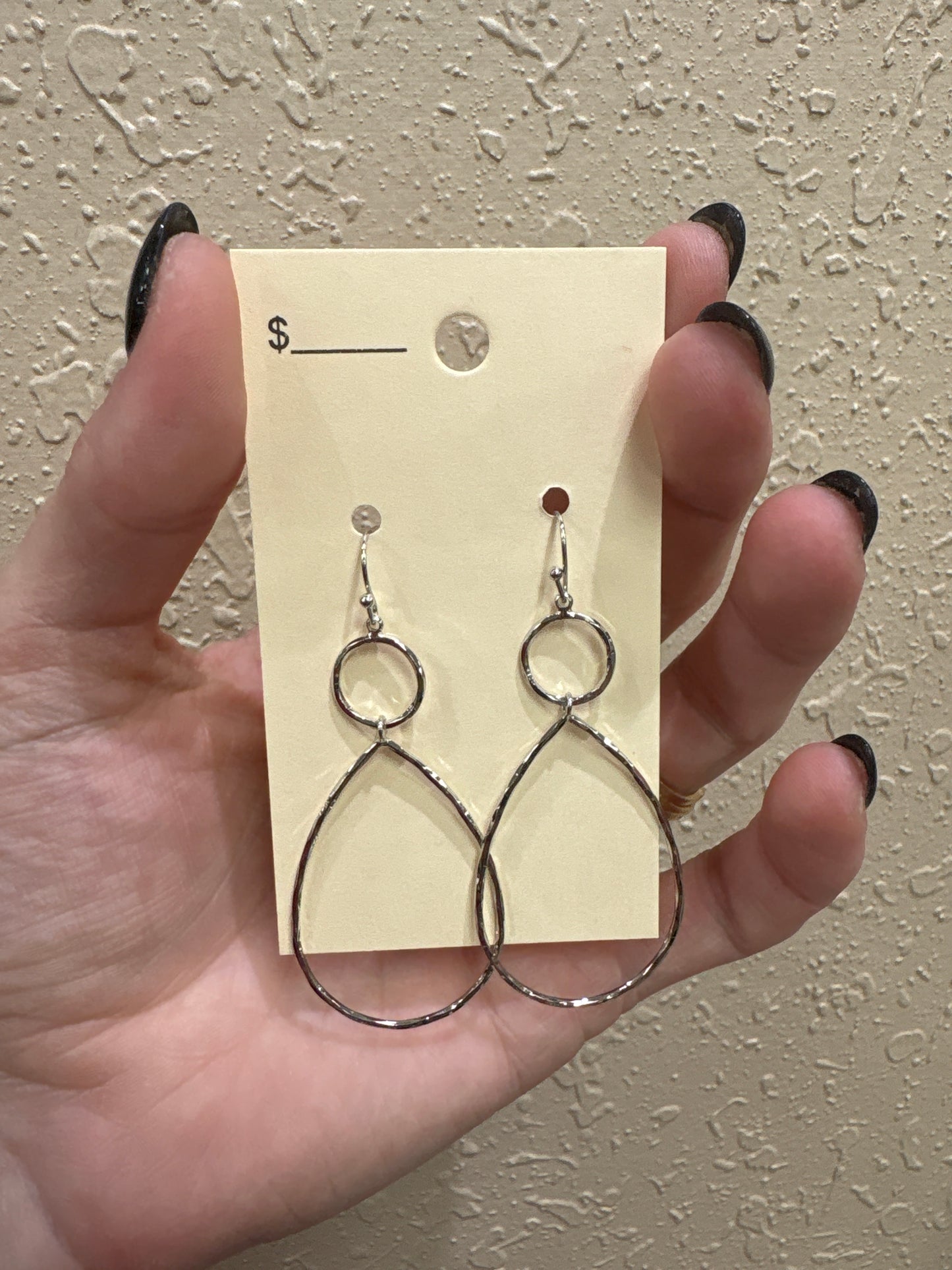 3374- Silver Hoop w/ Teardrop Earrings