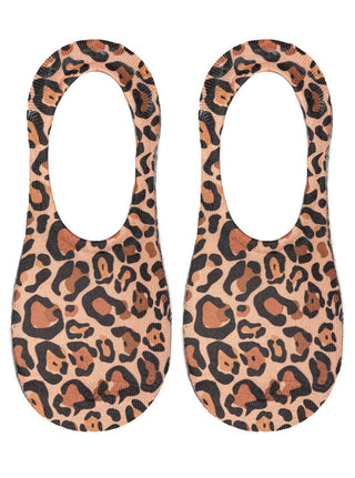 No-Show Liner Socks - Leopard Print - Brown