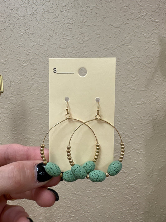 3358- Green Stone Hoop Earrings