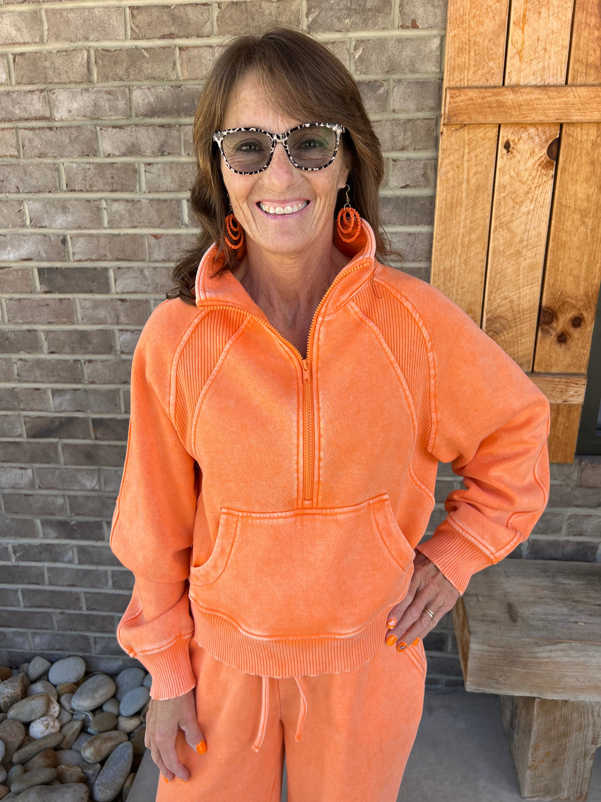 3229- Light Orange 1/2 Zip Acid Wash Fleece Pullover *TN COLLECTION*