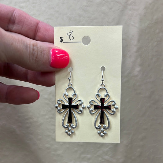 2211- Cross Silver Dangle Earrings