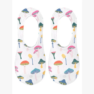 No-Show Liner Socks - Colorful Wild Mushrooms - White