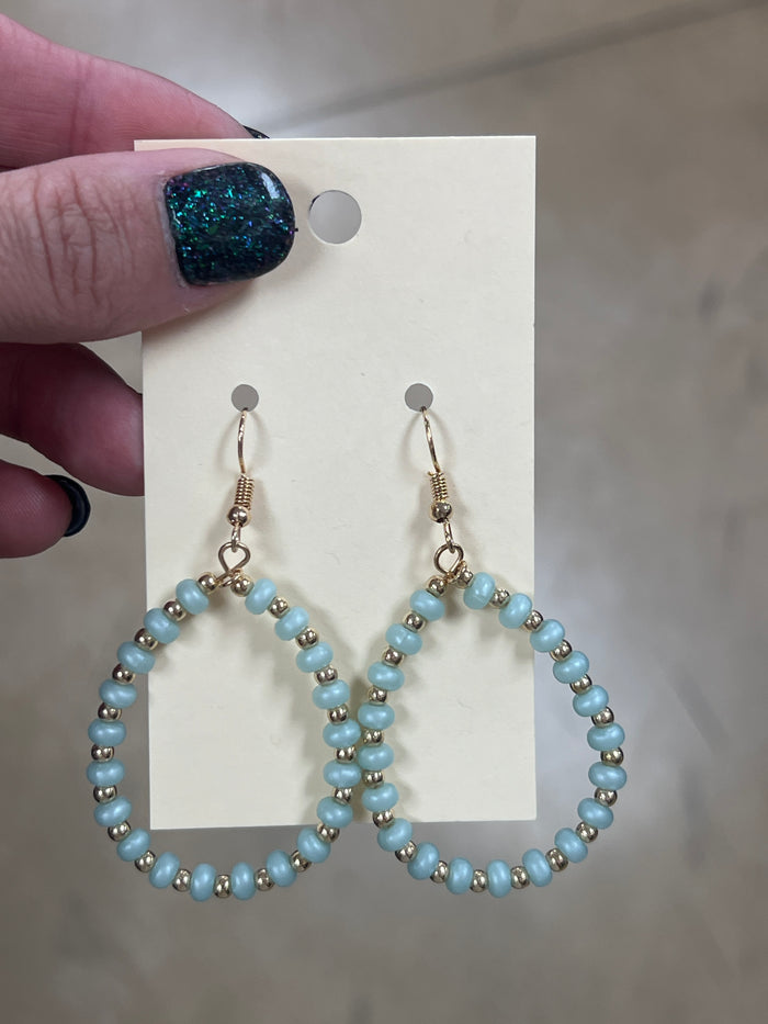 2641- Light Mint Green Hoop Beaded Teardrop Earrings