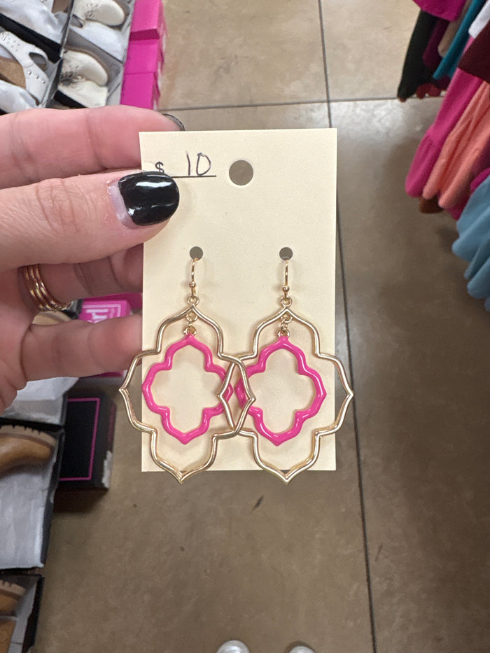 Pink & Gold Pendant Earring