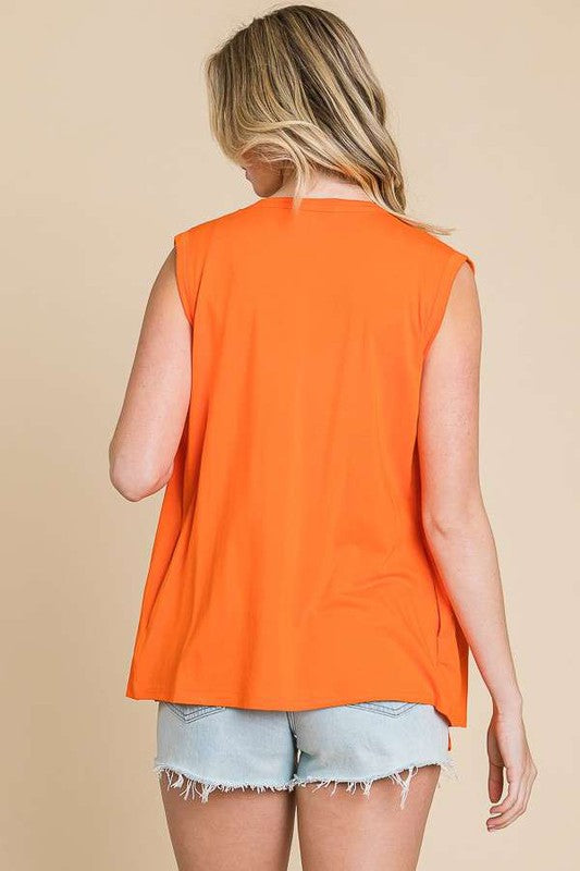 460- Orange & Wite Color Block Drape Vest