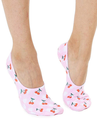 No-Show Liner Socks - Checkered Pattern w/ Cherries - Pink
