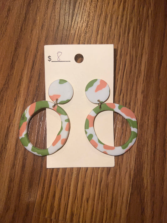 3147- Green, Pink, & Cream Clay Earrings