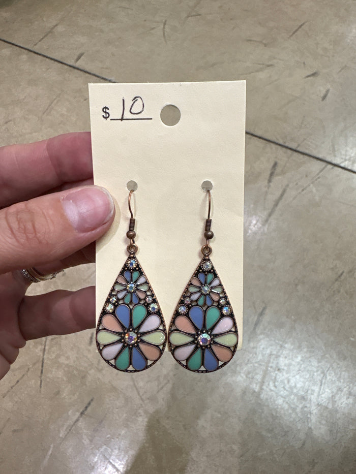 Pastel Floral Teardrop Earrings