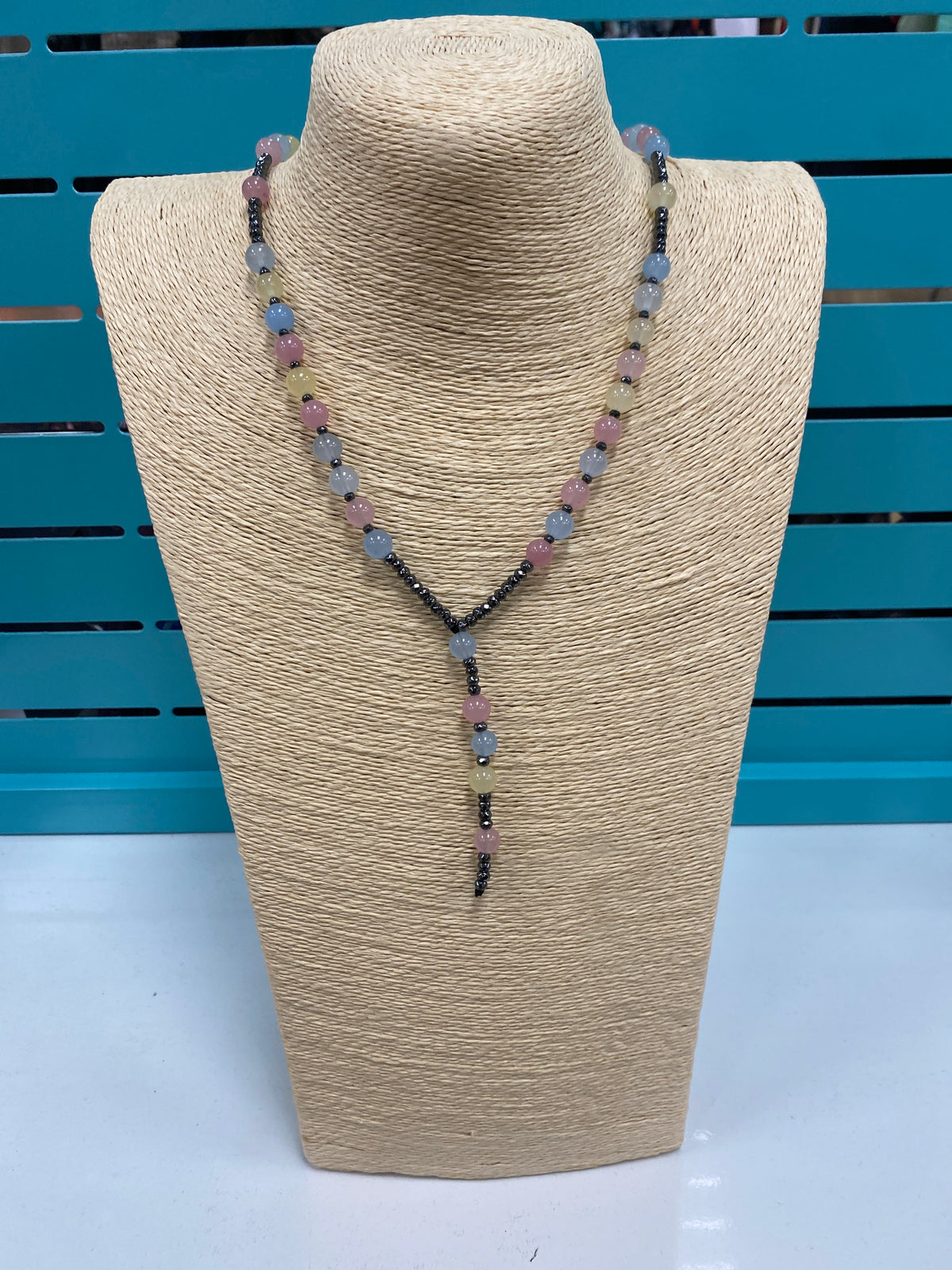 10194- Pale Blue & Pink Necklace