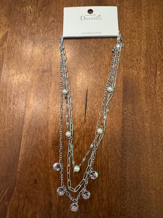 Three Layered Silver Pearl Necklace