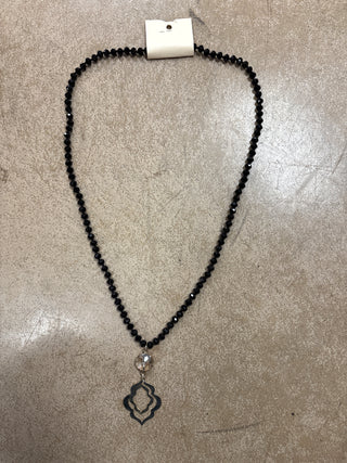 Black Beaded Necklace w/ Gold Pendant