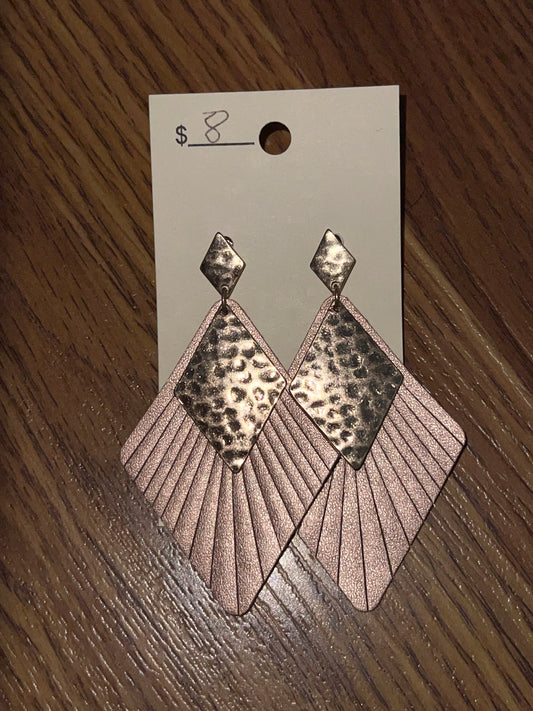 3077- Rose Gold Earrings w/ Gold Pendant