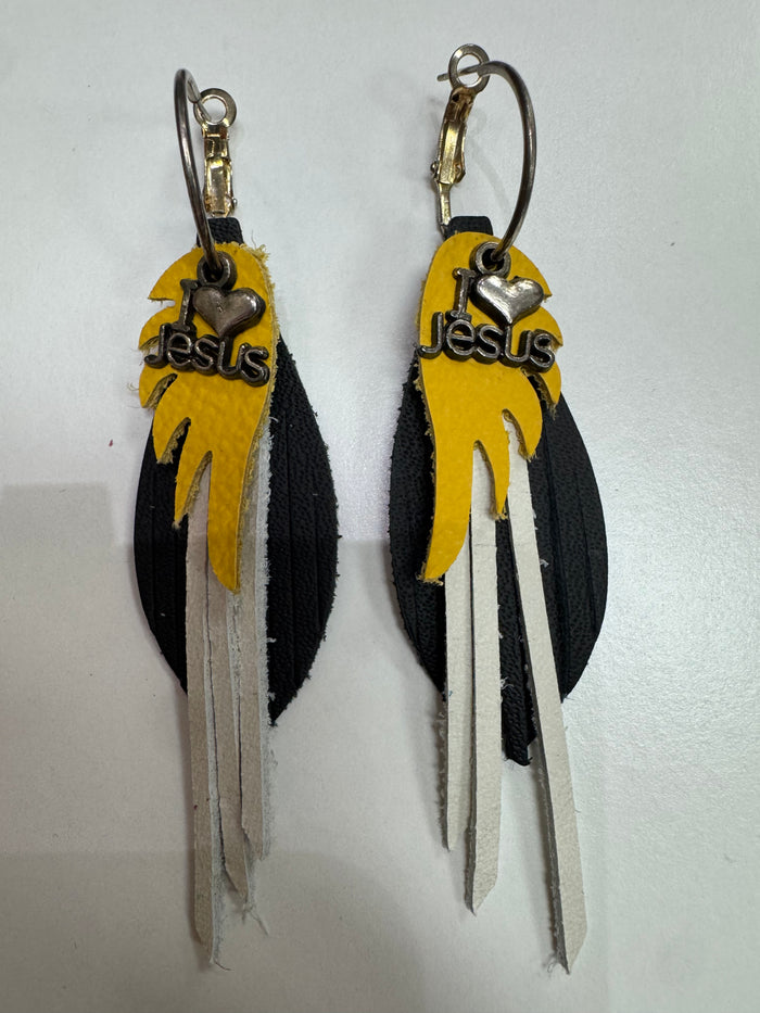Black, White, Yellow Layered Earrings I Love Jesus