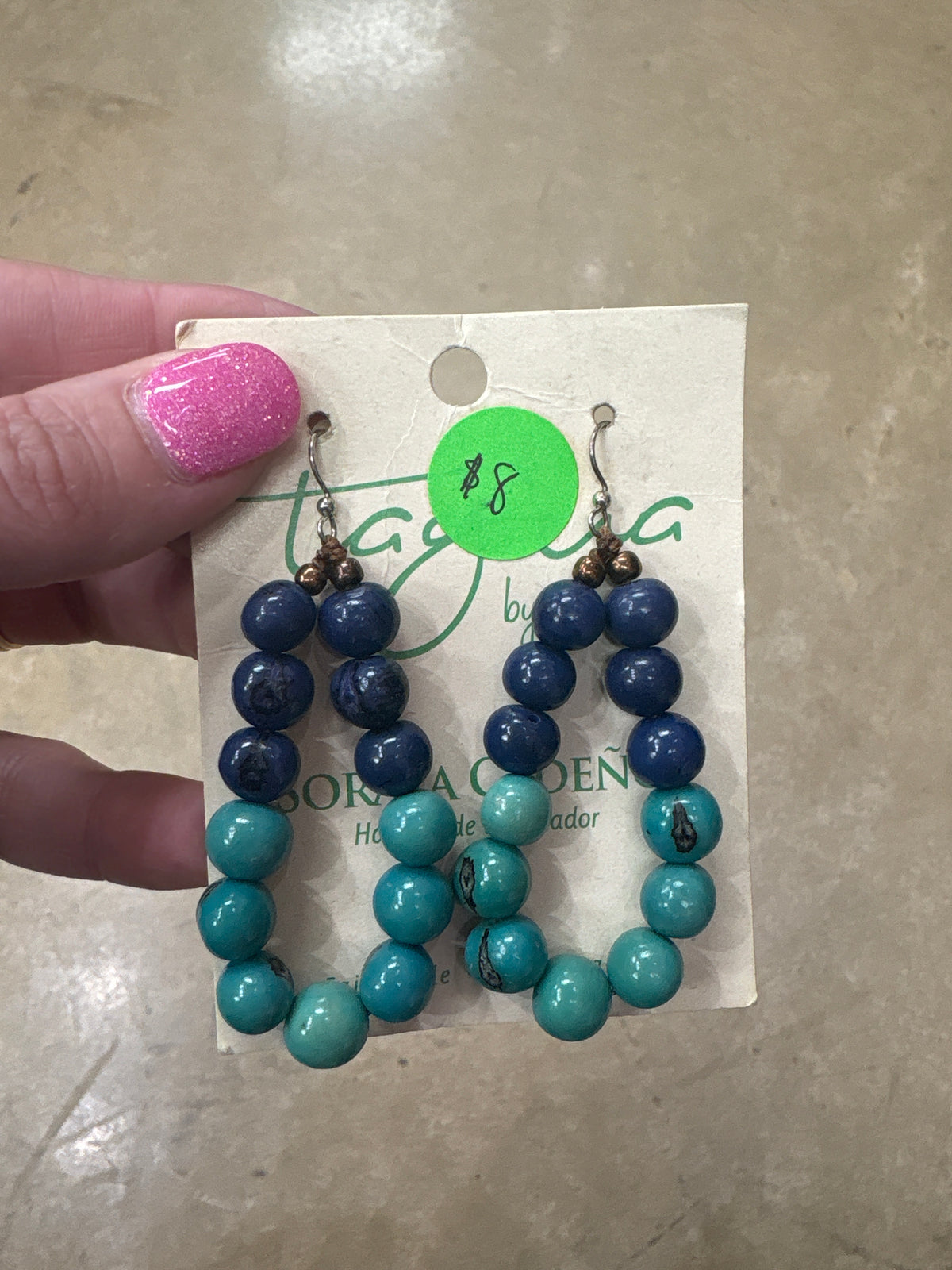8428- Blue & Teal Beaded Hoop Earrings