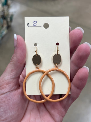 2801- Coral Circle Earrings w/ Gold Detail