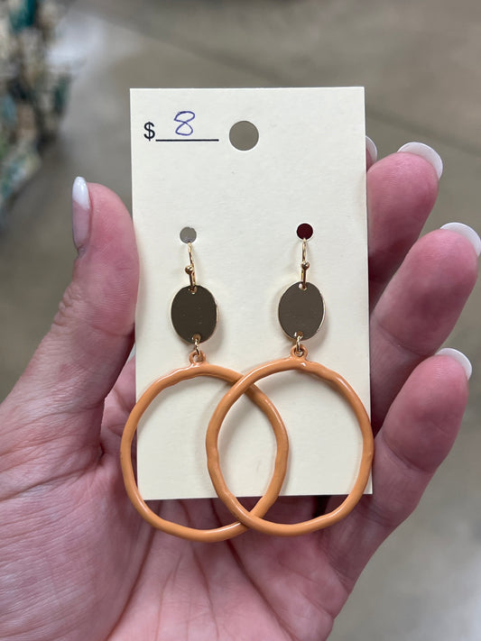 2801- Coral Circle Earrings w/ Gold Detail