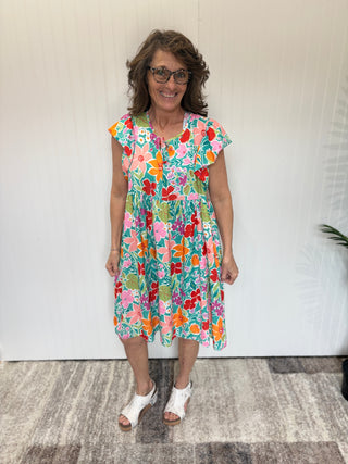 Mint Floral Babydoll Knee Length Dress by Haptics