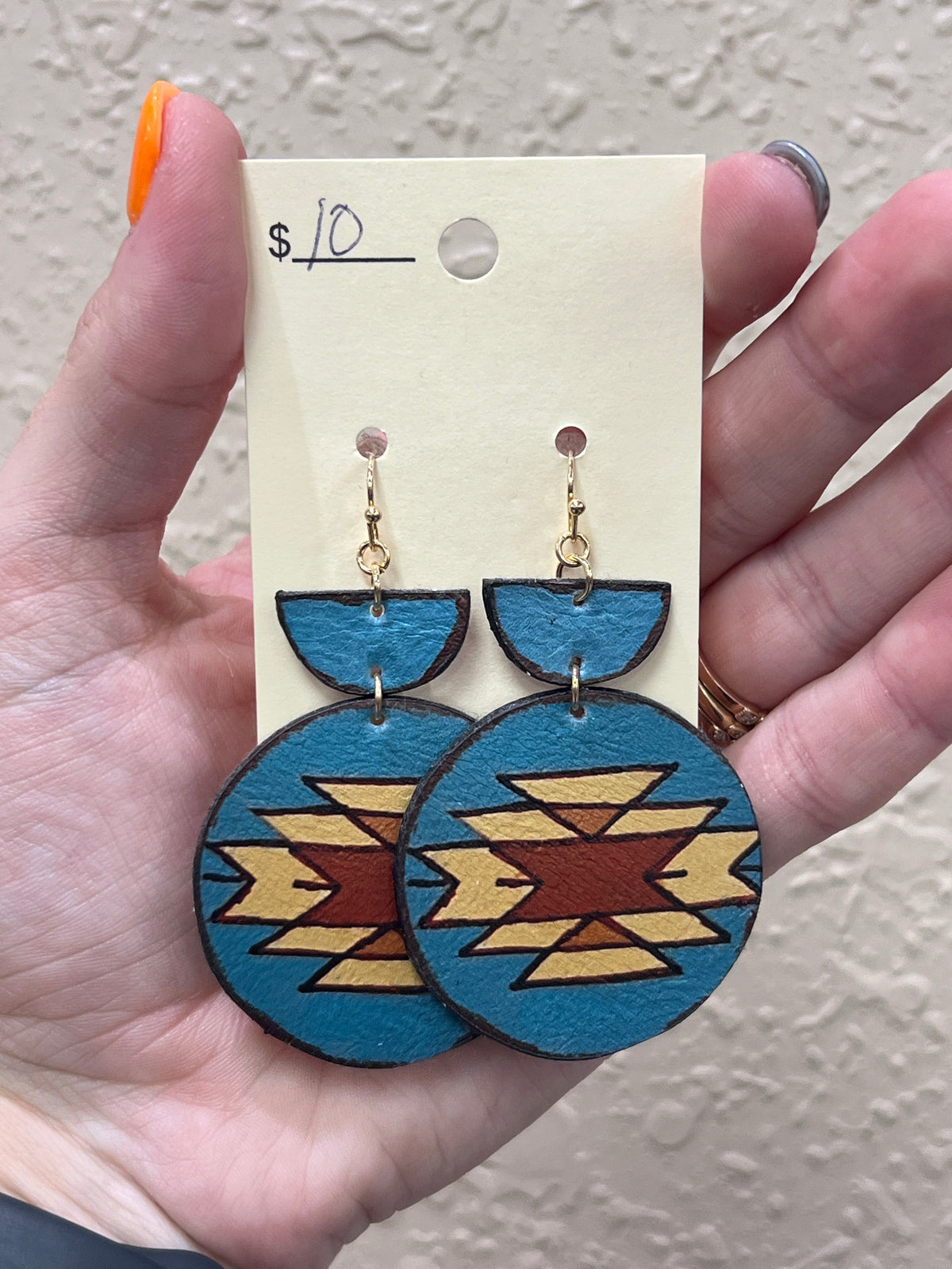 2853- Circle Aztec Painted Earrings