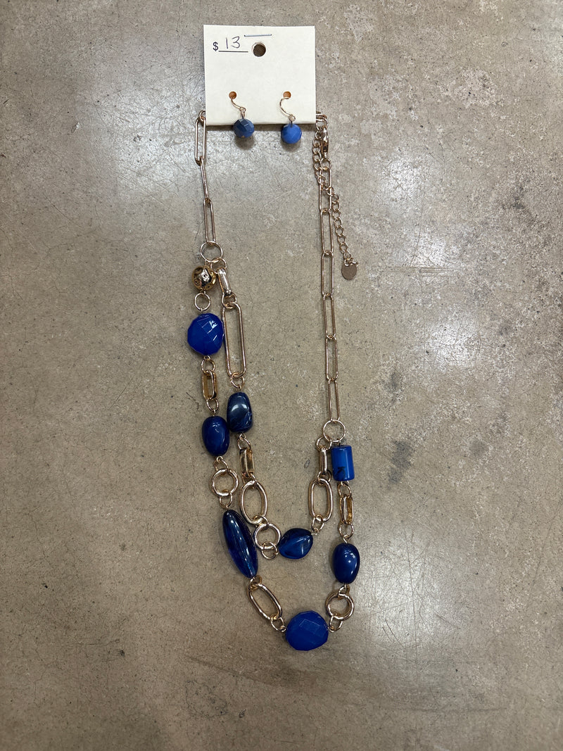 Blue & Gold Chain Layer Necklace