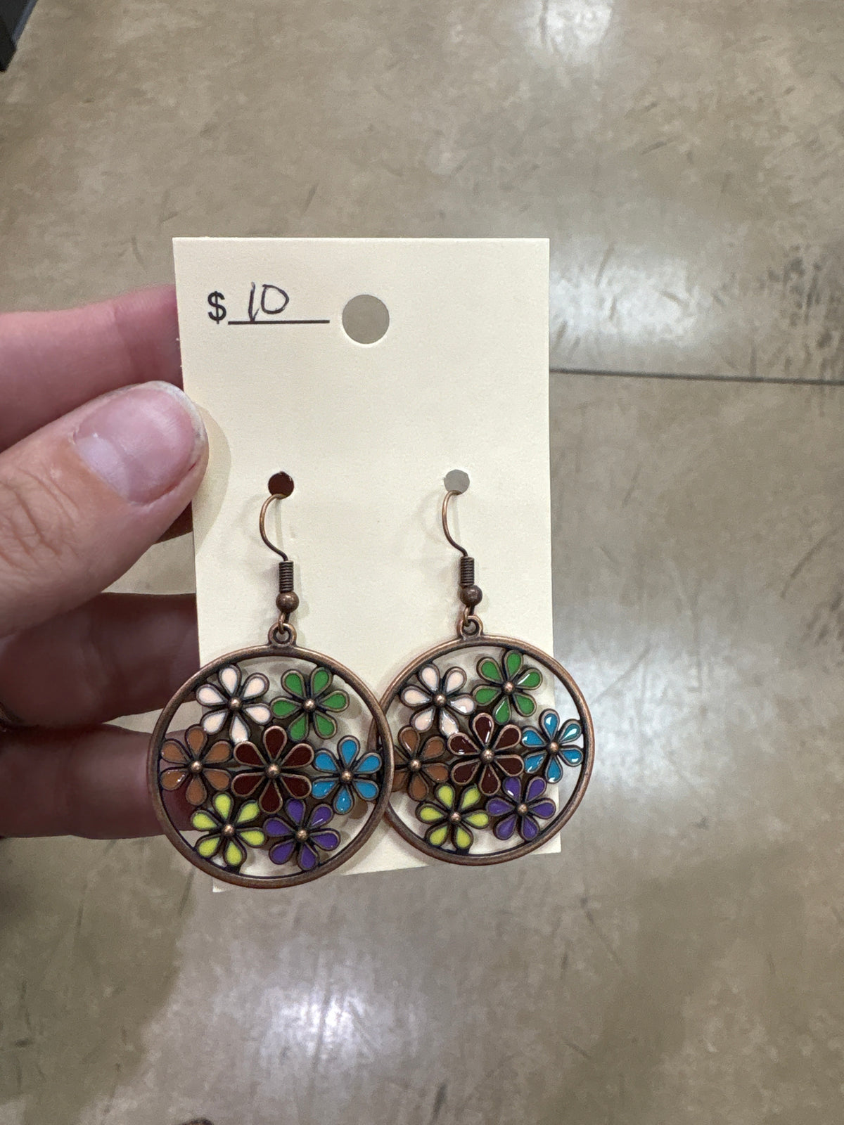 Multi Color Daisy Brass Earrings