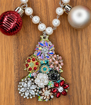 Vintage Button Christmas Tree Necklace (Red & Gold) | INDIGO BLUE TAKEOVER | PREORDER