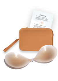 D CUP X1 Adhesive Stick-on Bra + x1 Silicone Travel Case: Dark Nude / D / Light Tint