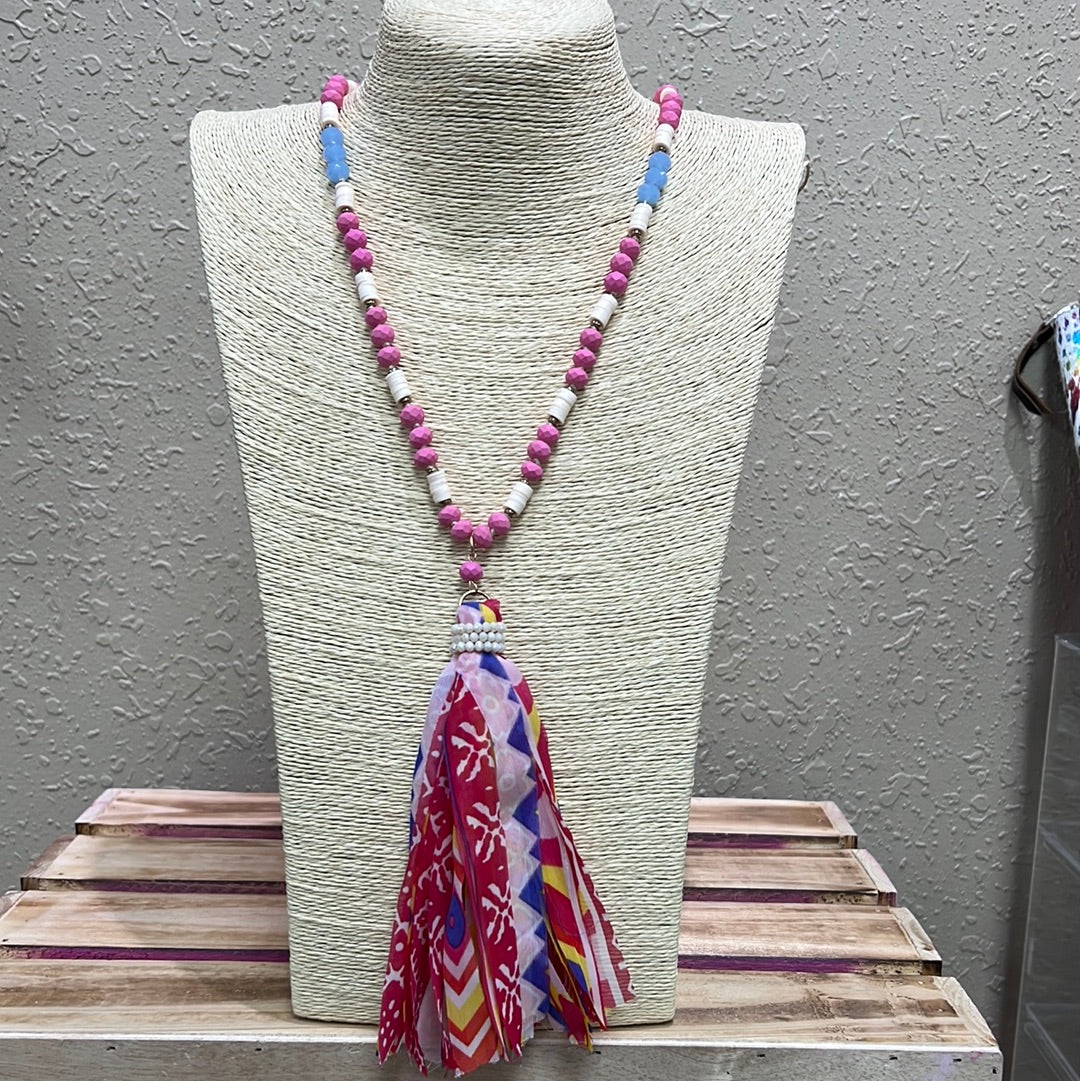 605- Pink & Purple Tassel Necklace