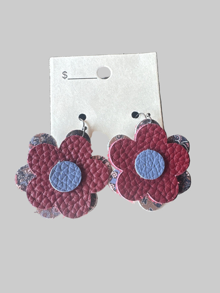 Burgundy, Blush,Paisley Print Earrings