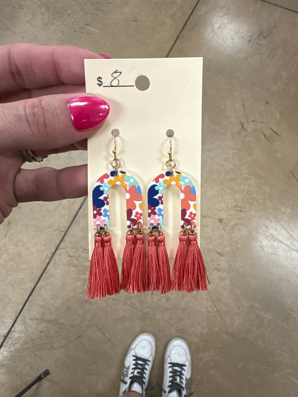 Multi Color Flower Rainbow Earring w/ Fringe