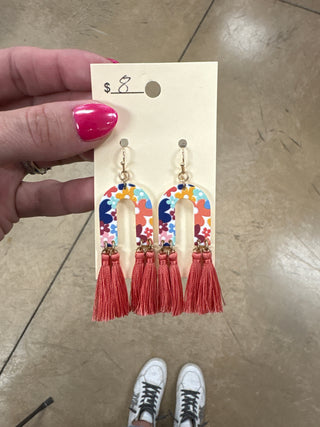 Multi Color Flower Rainbow Earring w/ Fringe