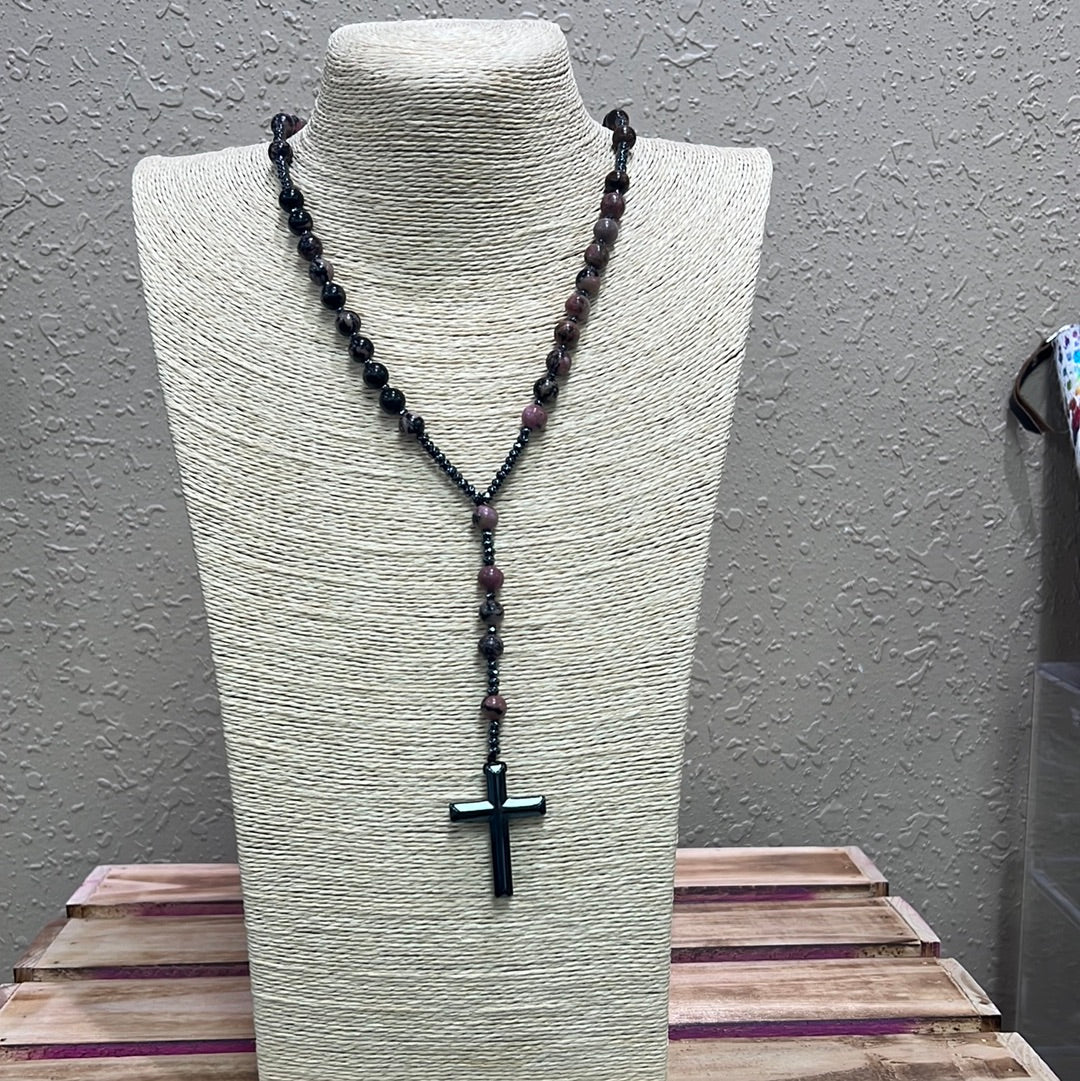 583- Pink & Black Beaded Necklace