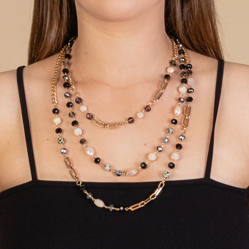 2704- Layer Black Beaded Short Necklace