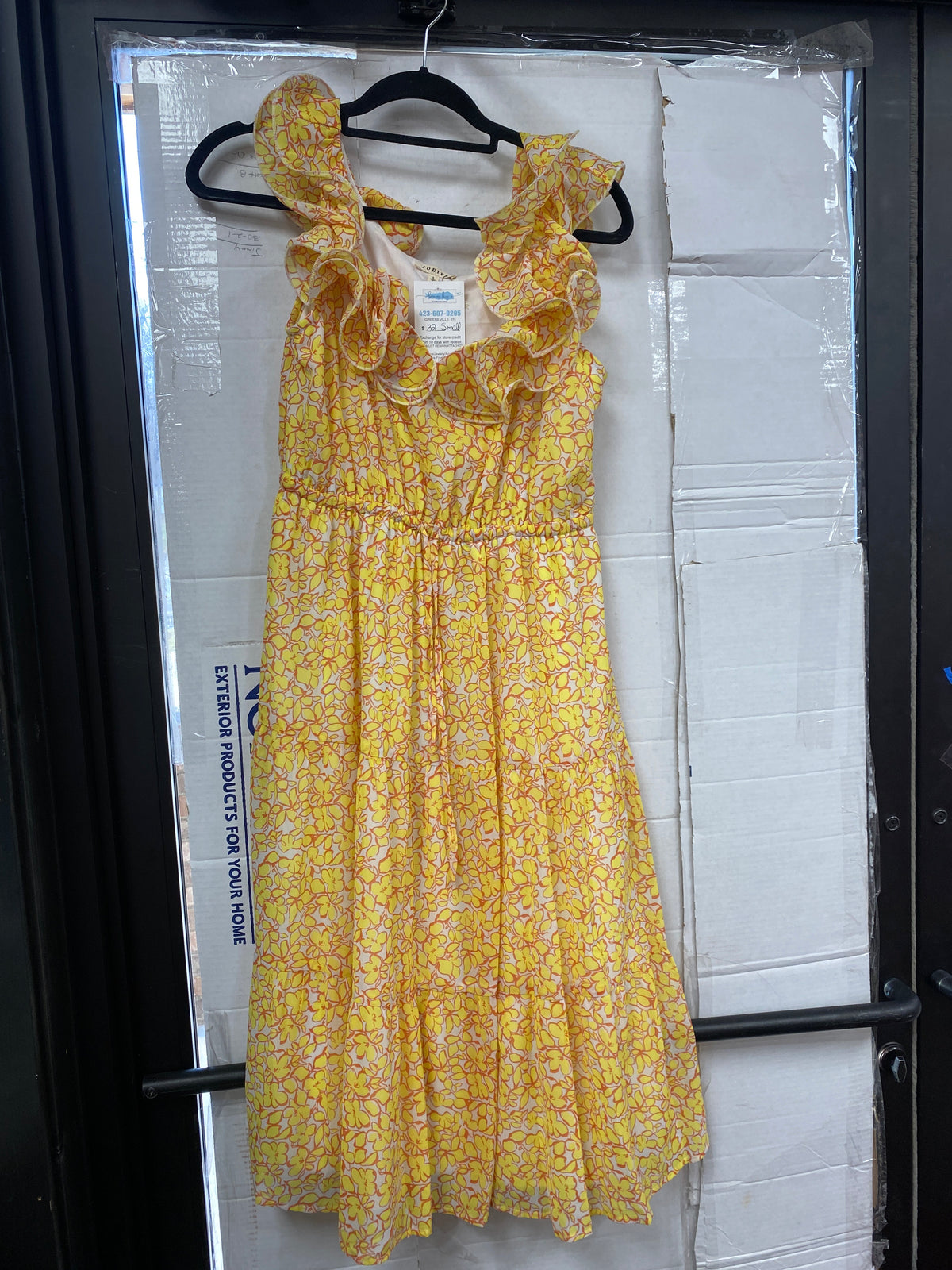 Yellow Floral Print Tank Dress w/ V-Neck Detail