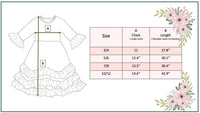Girls Sage Dot & White Flower Long Sleeve 3 Ruffle Dress