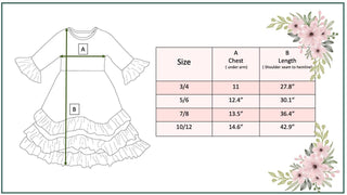 Girls Sage Dot & White Flower Long Sleeve 3 Ruffle Dress