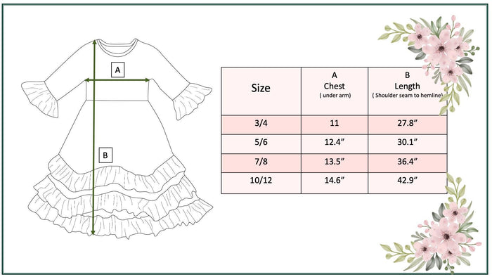 Girls Sage Dot & White Flower Long Sleeve 3 Ruffle Dress