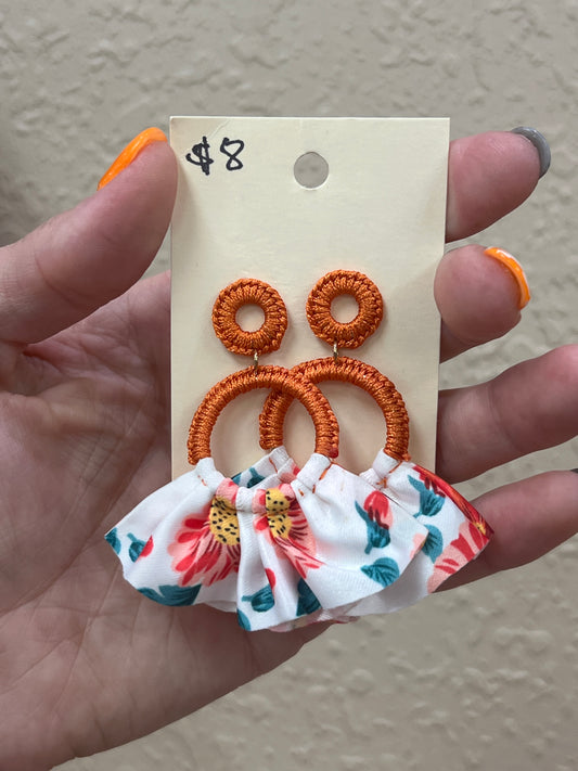 2972- Orange Thread w/ Floral Ruffle Earrings